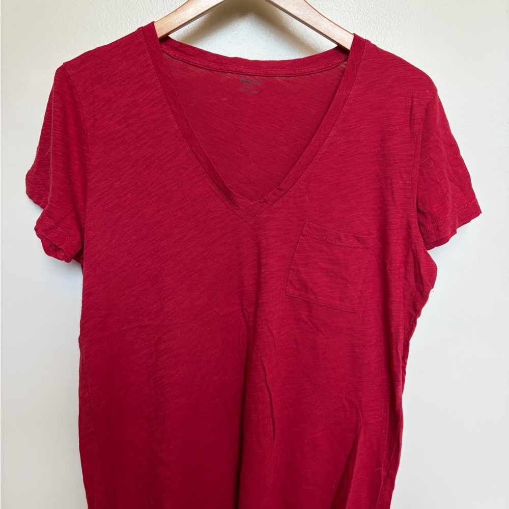 Madewell V-Neck Pocket Tee in Deep Red